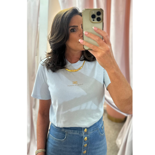 【★完売必至★】ELISABETTA FRANCHI ☆ ネックレスTシャツ Elisabetta Franchi Blue Necklace T-shirt | Lace Boutique