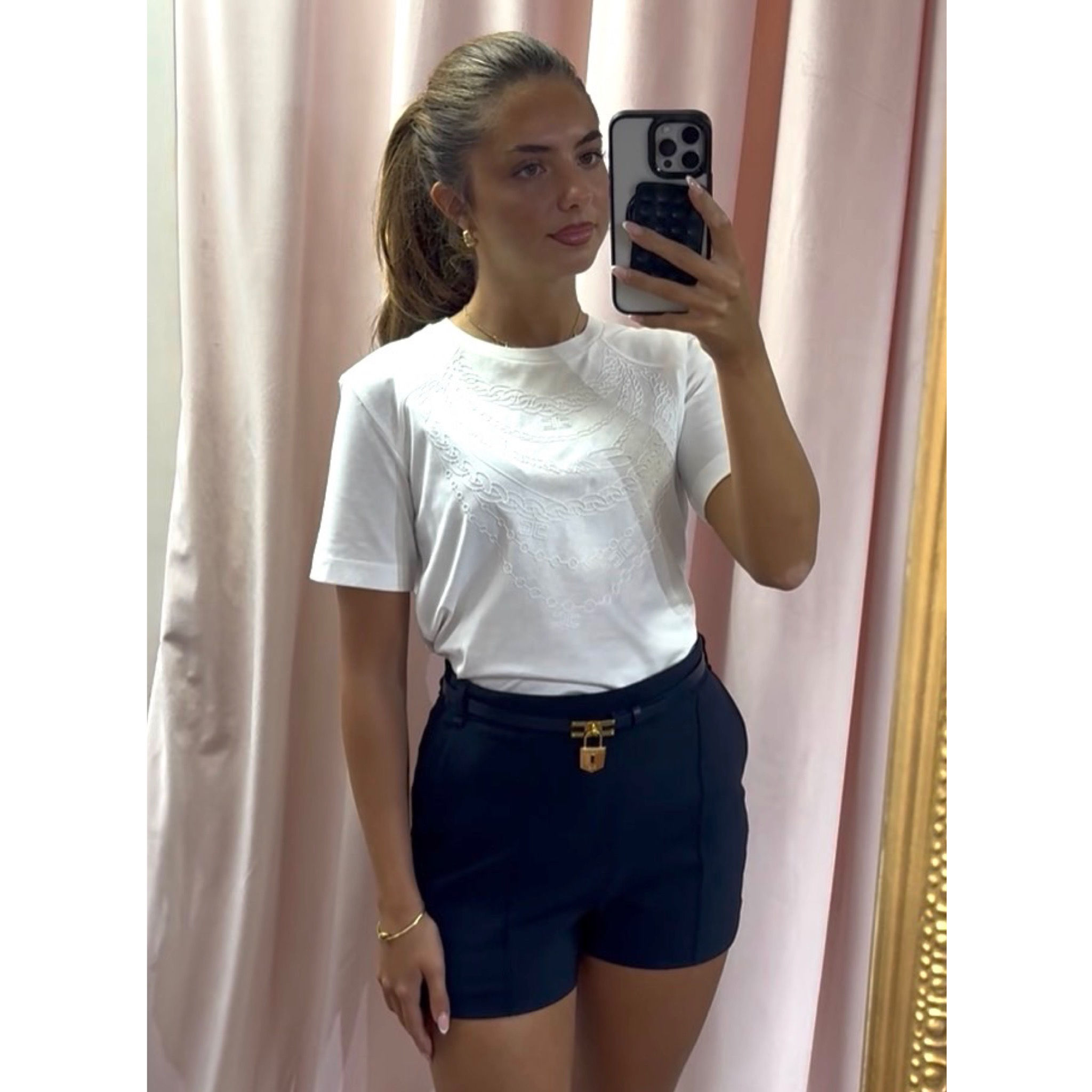 Elisabetta Franchi White Jersey T-shirt with necklace print