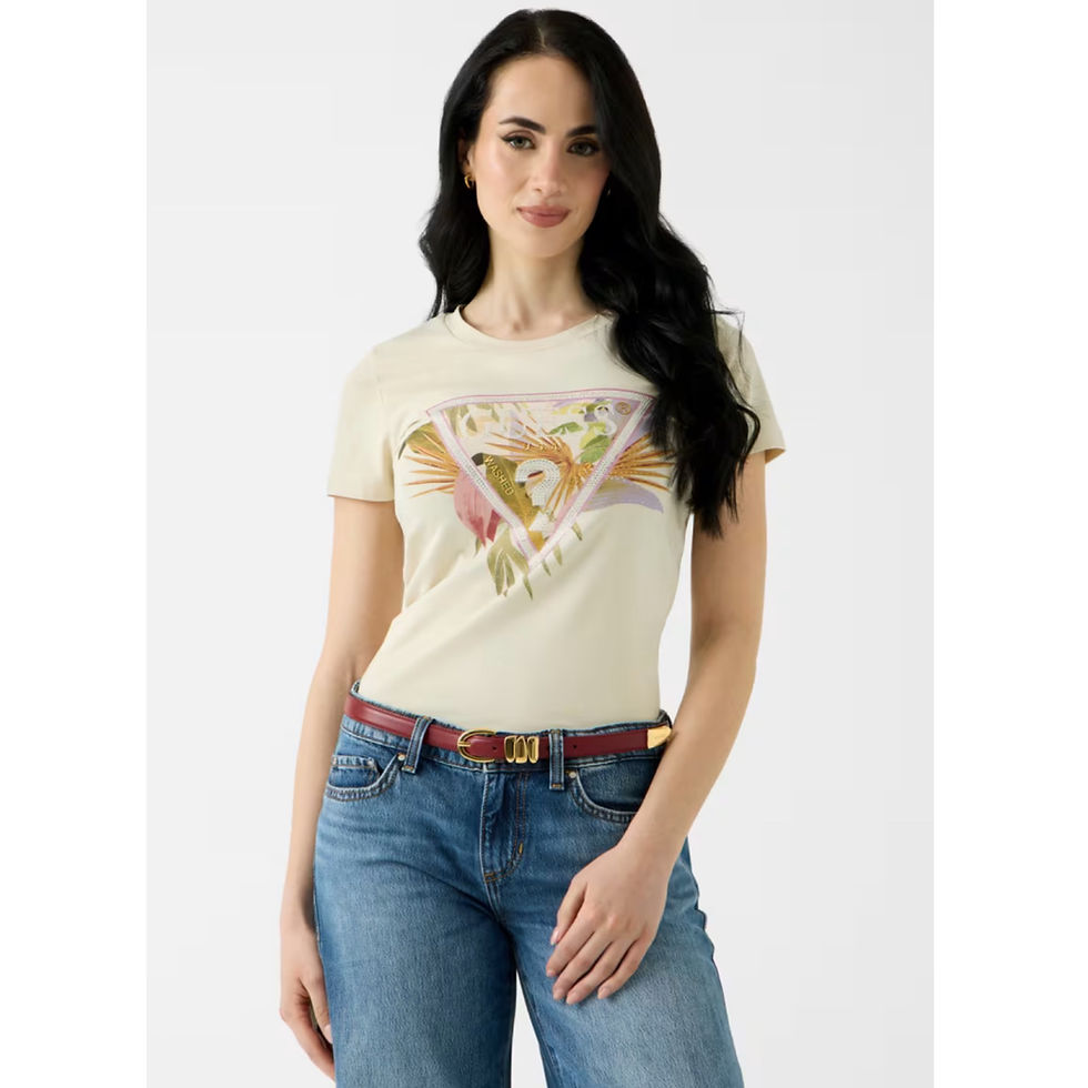 Thumbnail: GUESS Beige Rhinestones Logo Tee