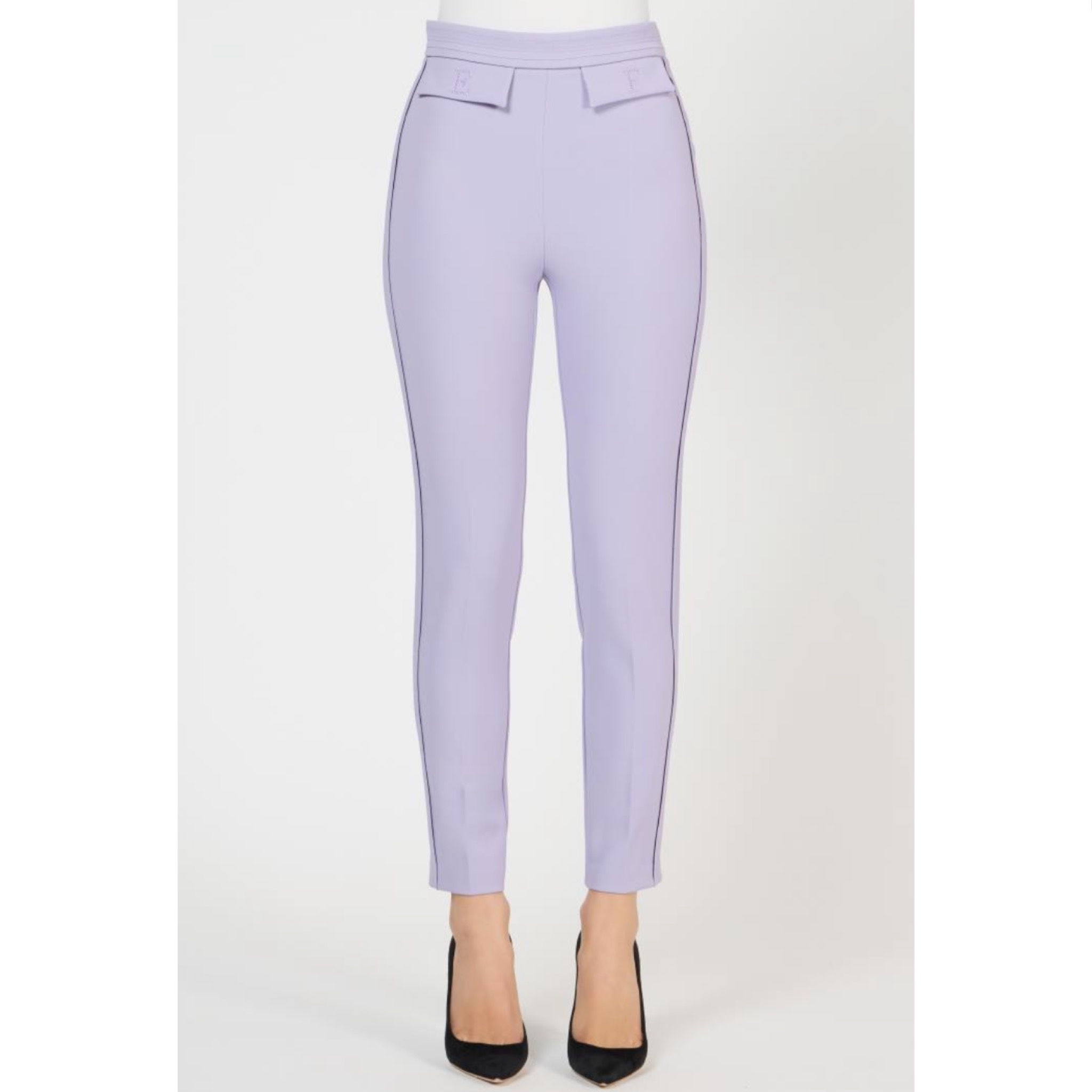 Elisabetta Franchi Lilac Trousers in Double crêpe fabric with raw-edge fabric