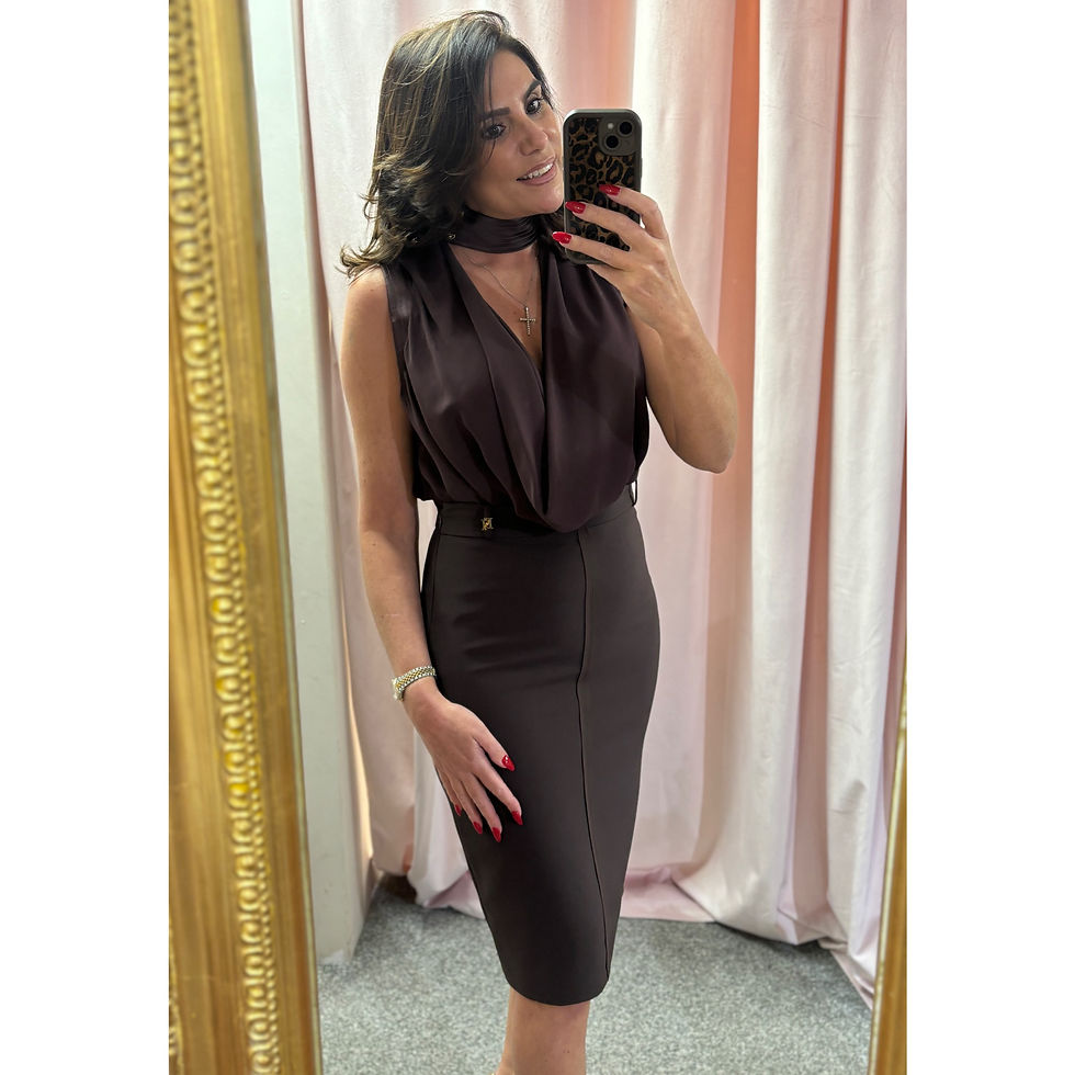 Thumbnail: Elisabetta Franchi Cocoa Top in viscose georgette fabric