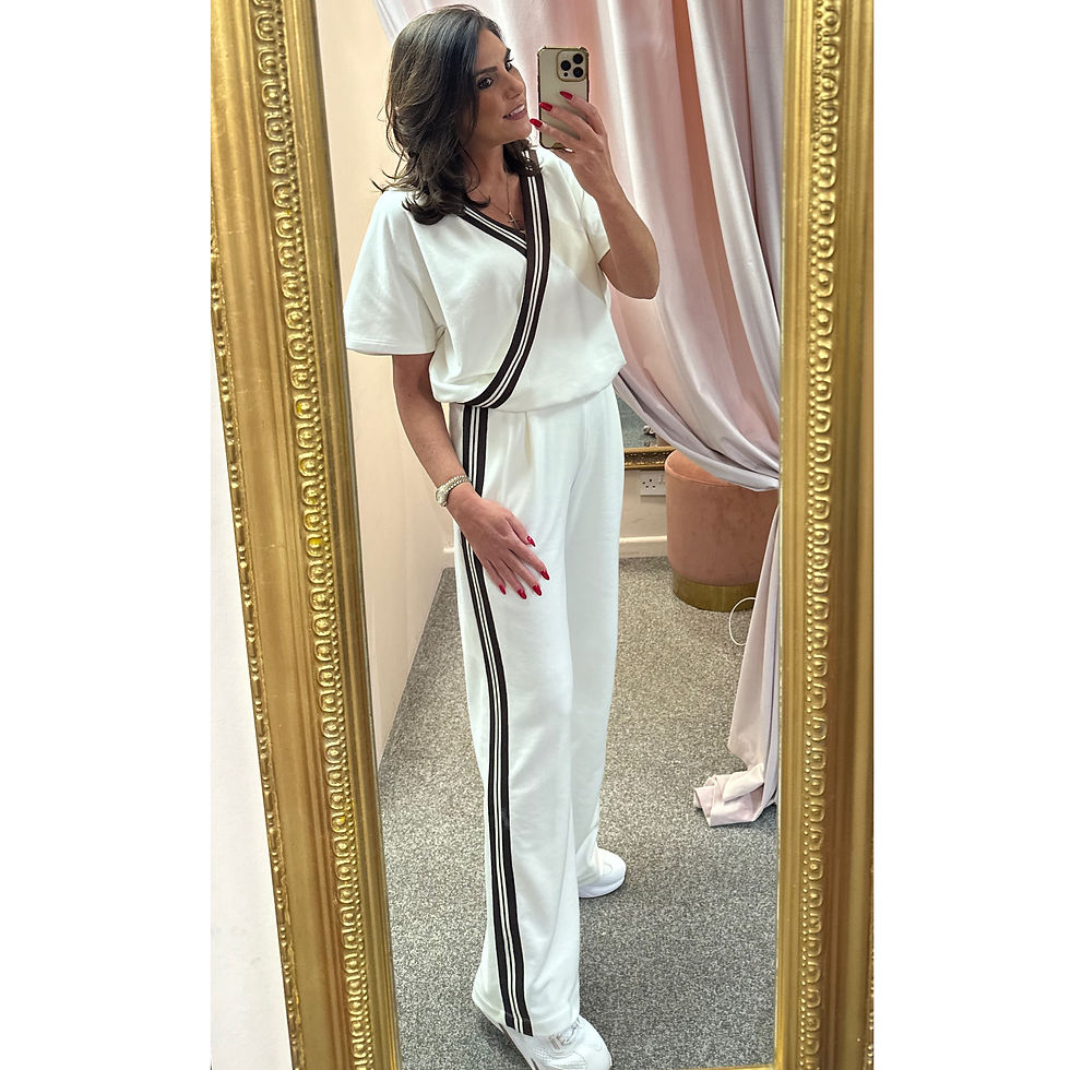 Thumbnail: ACCESS Cream & Brown Stripe Trouser Set