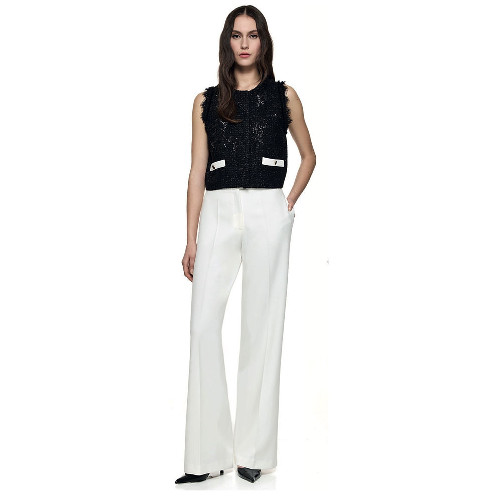 Thumbnail: ACCESS Black Tweed Tank Top with Lace Details