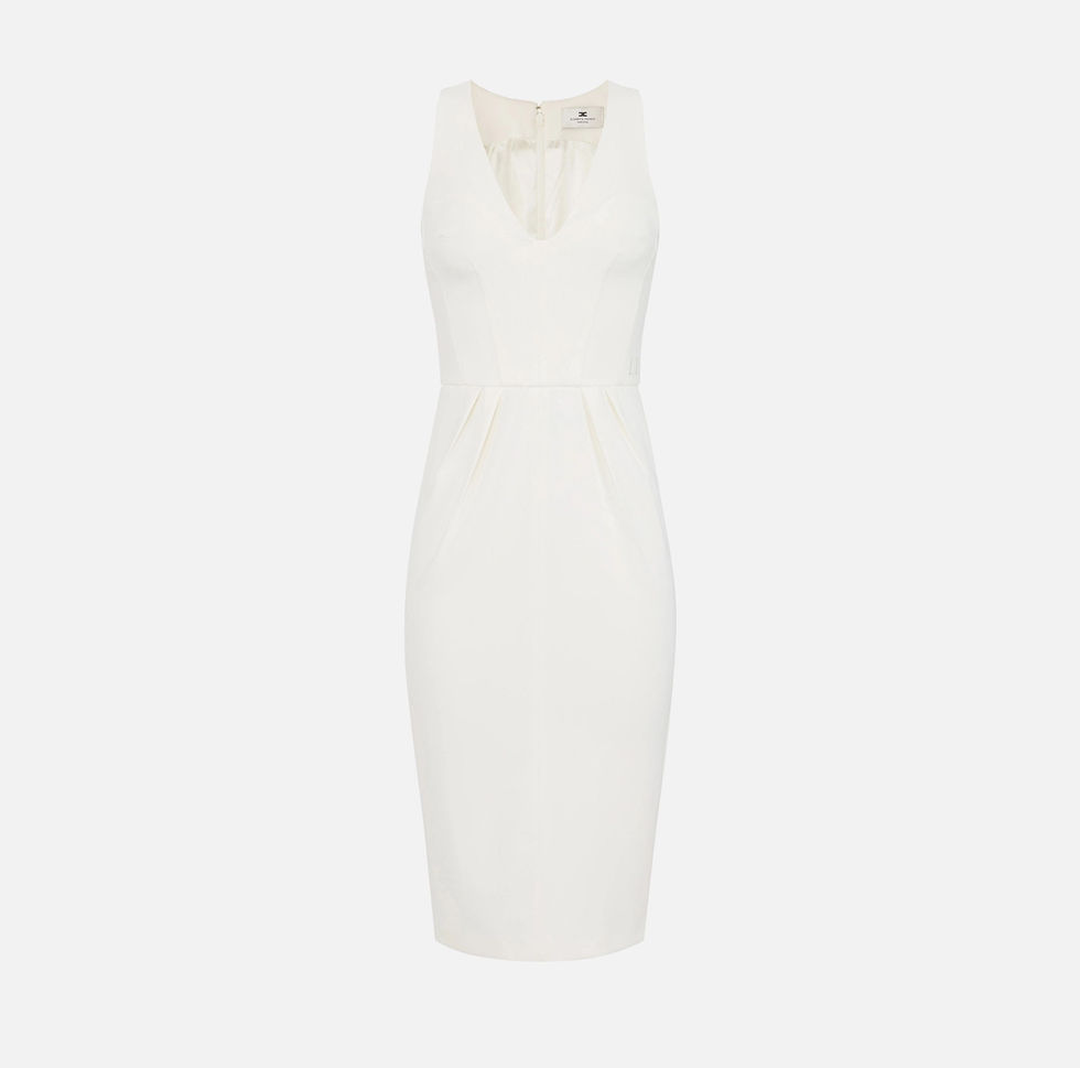 Thumbnail: Elisabetta Franchi Coral Red Midi Dress in lightweight crêpe fabric