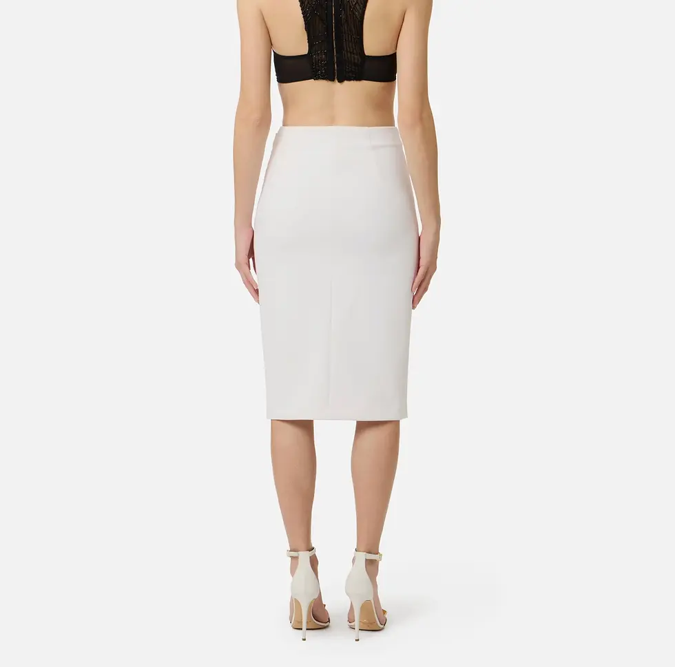 Thumbnail: Elisabetta Franchi Ivory Skirt in double layer stretch crêpe fabric with logo de