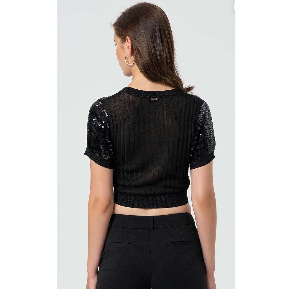 Thumbnail: Fracomina Black Sequin Cropped Top