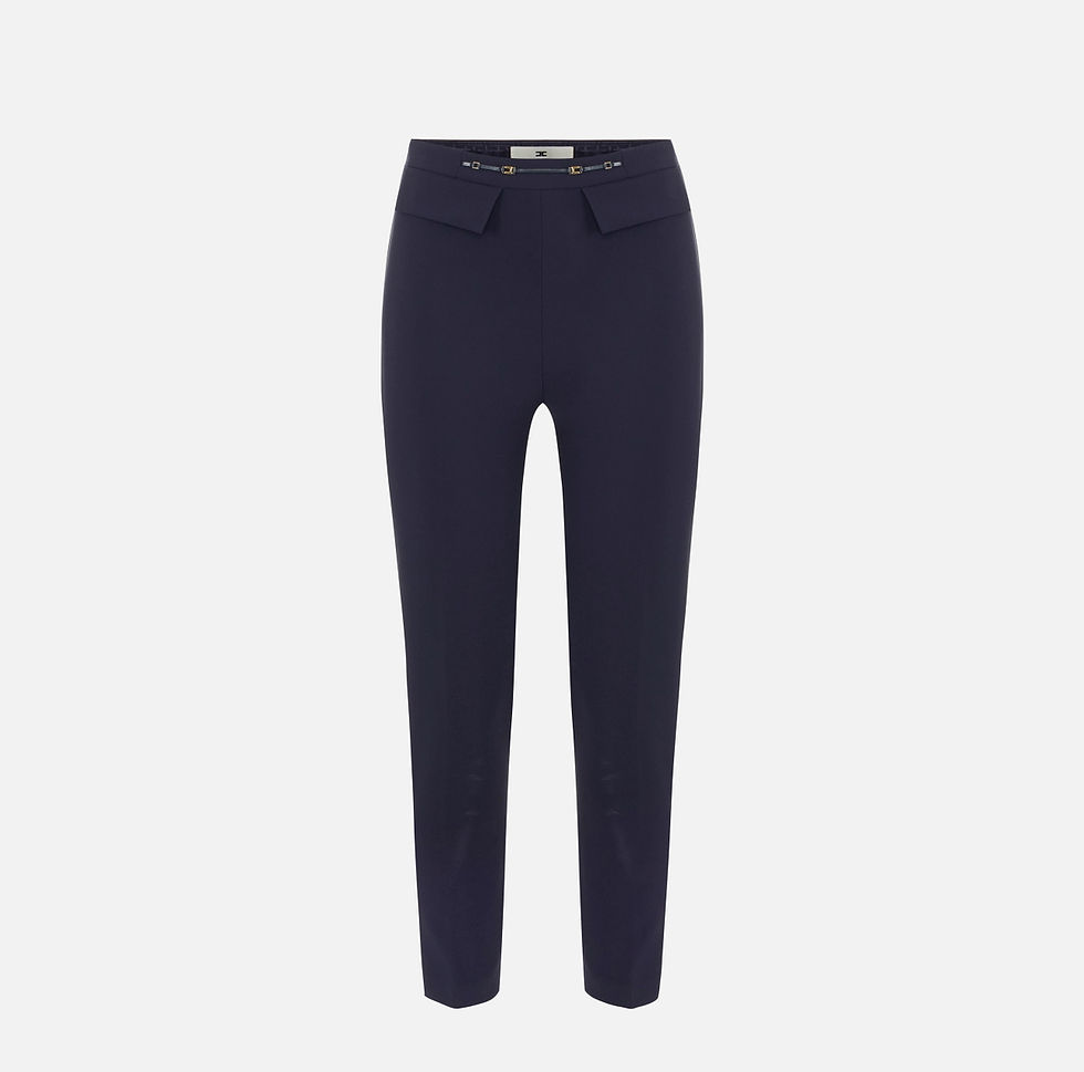 Thumbnail: Elisabetta Franchi Navy Blue Trousers in double layer stretch crepe