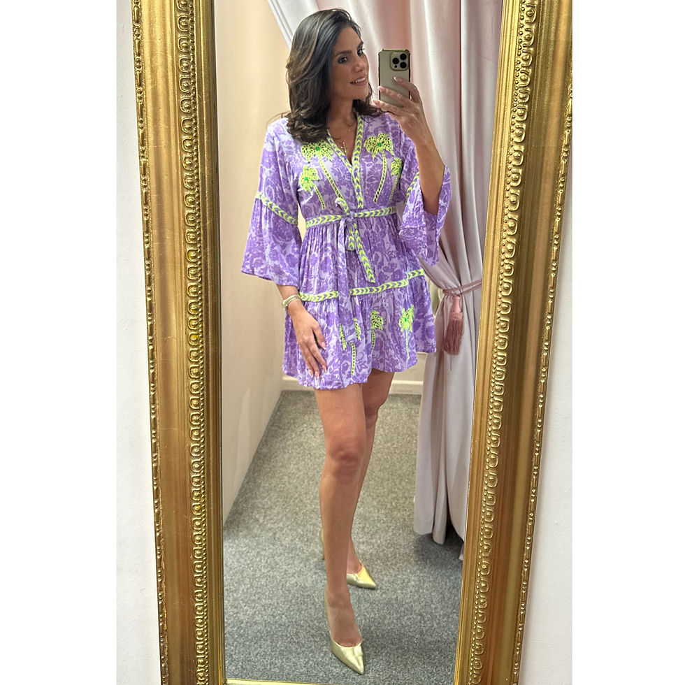 Thumbnail: PITI CUITI Lilac Shirt Dress with Neon Palm Tree Details