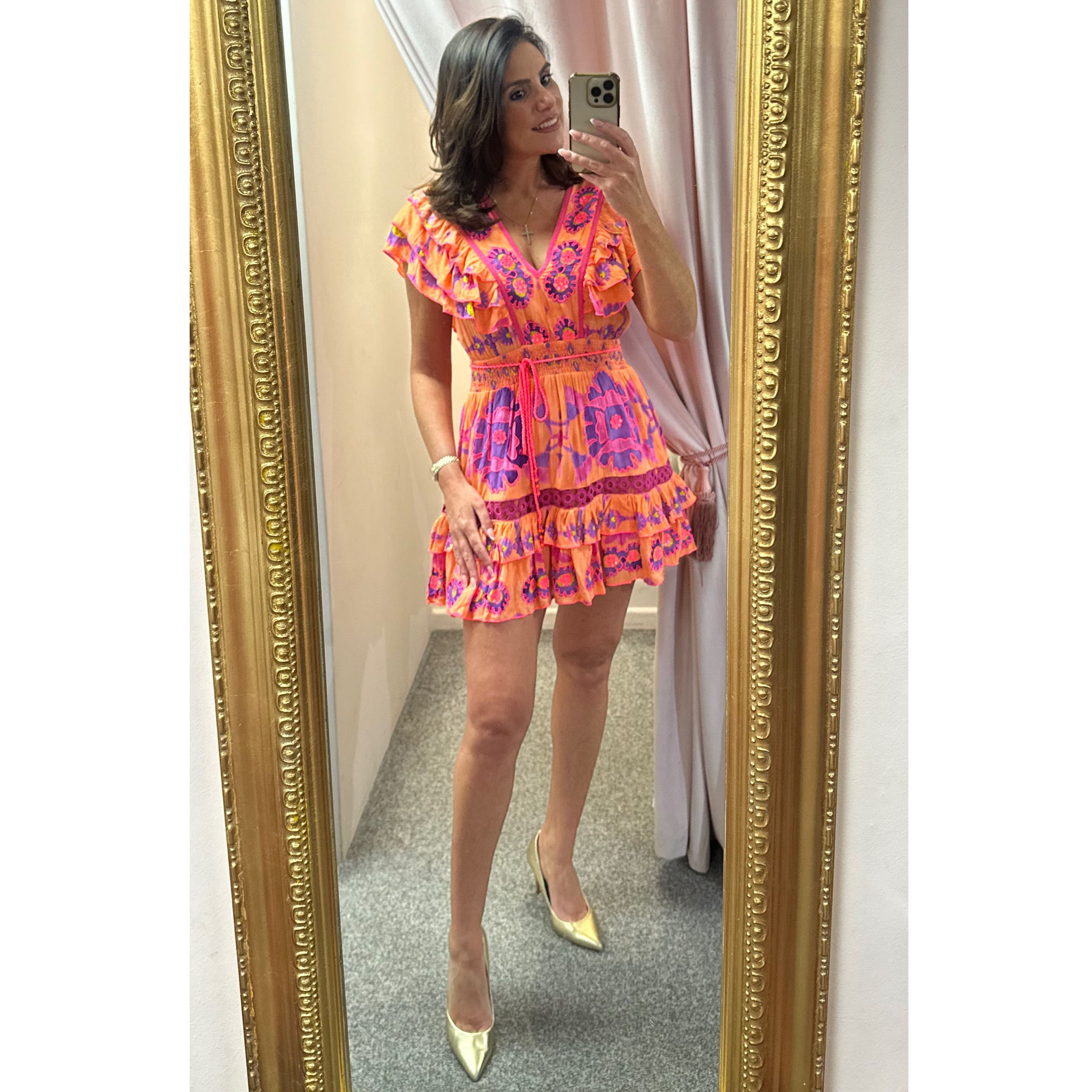 PITI CUITI Orange Embellished Frill Dress