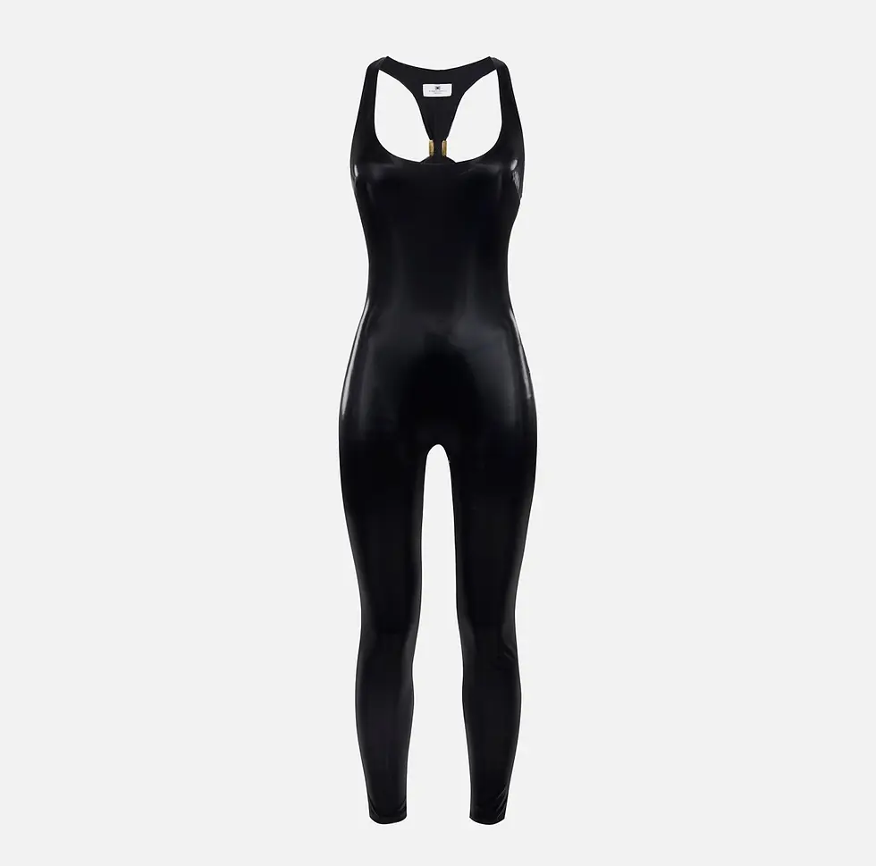 Thumbnail: Elisabetta Franchi Black Vinyl Jumpsuit with jewel detail