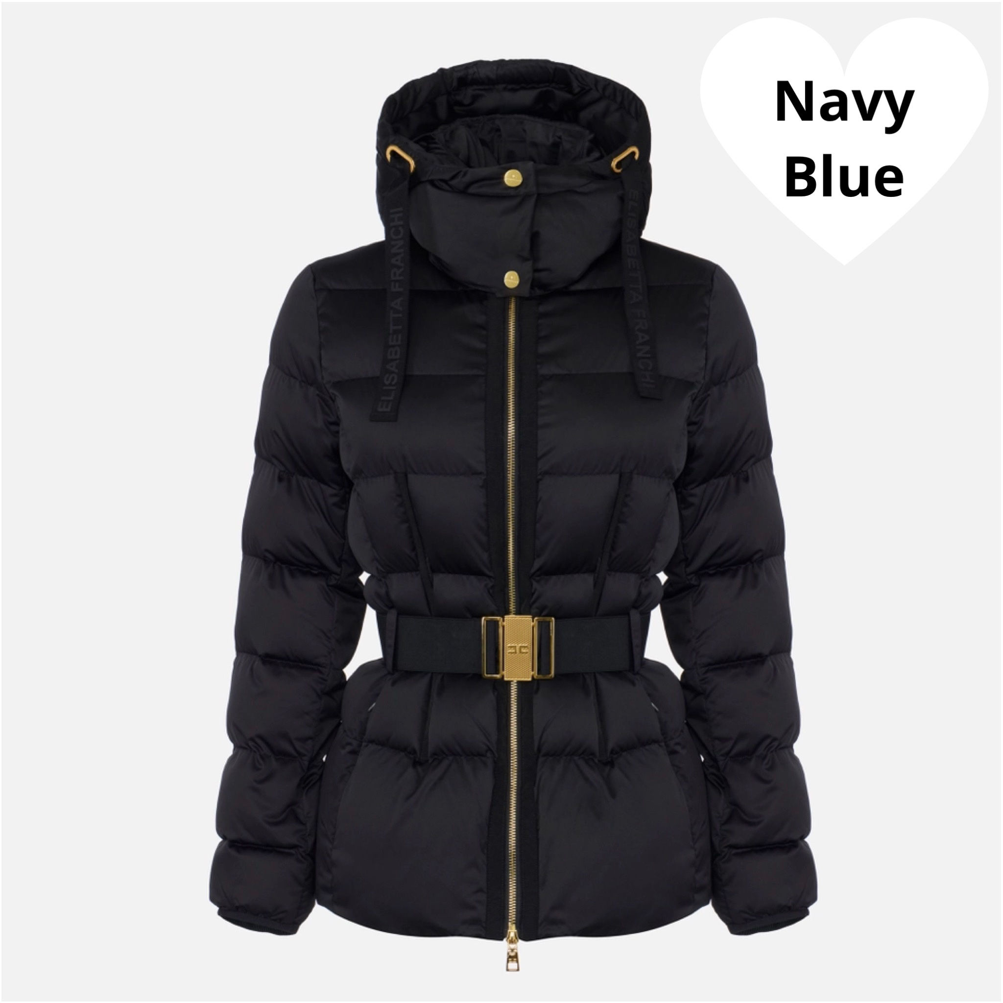 Elisabetta Franchi Navy Blue Down Belted Jacket in voile fabric