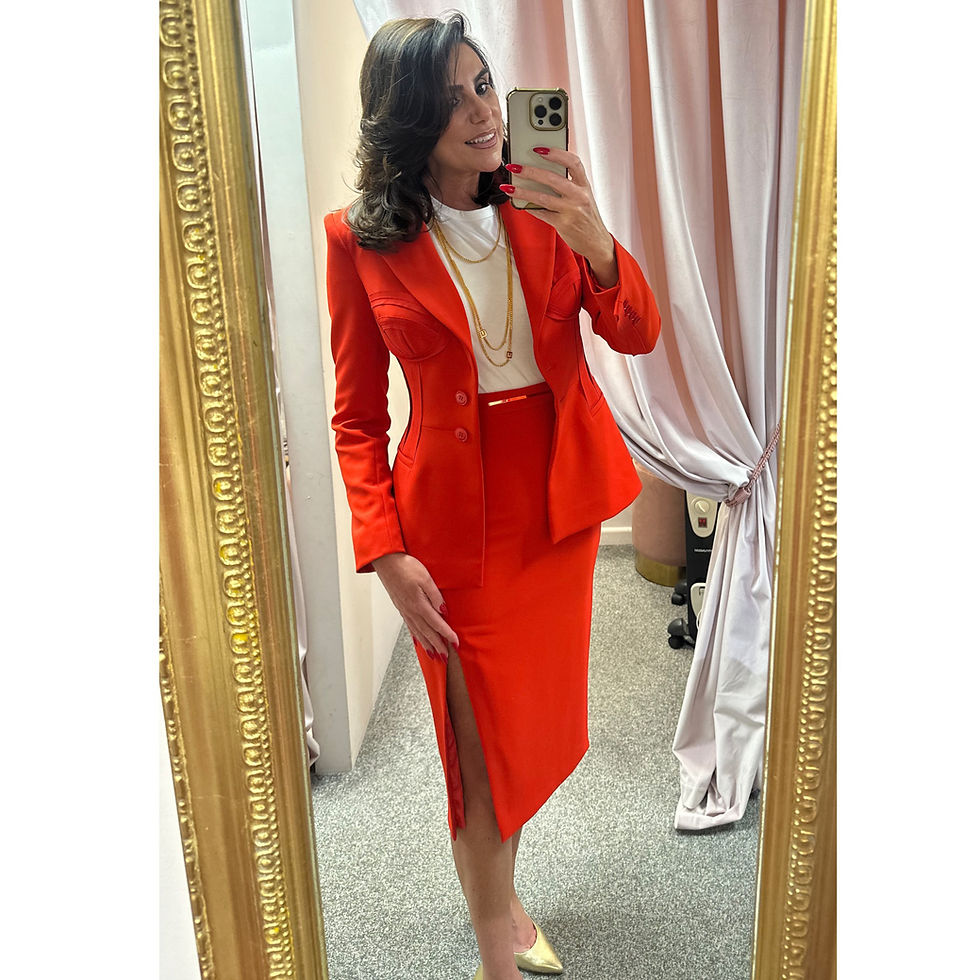 Thumbnail: Elisabetta Franchi Coral Red Skirt in lightweight crêpe fabric with jewel plaque