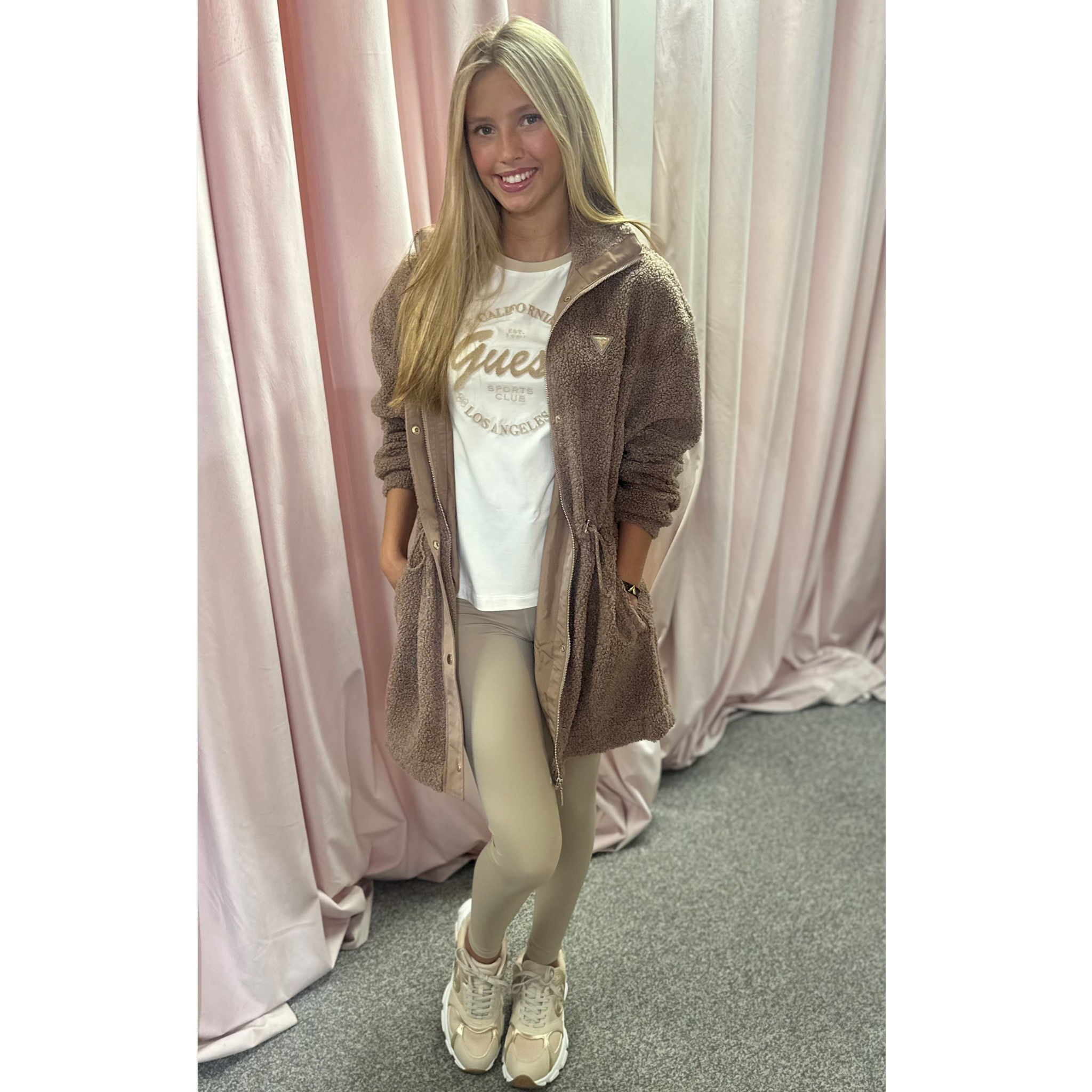 GUESS Taupe Teddy Zip Jacket