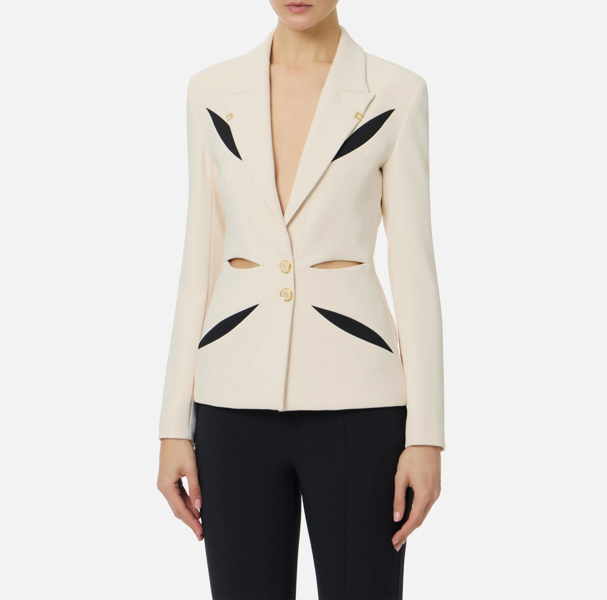 Elisabetta Franchi Cream/Black Crepe Jacket with cut-outs