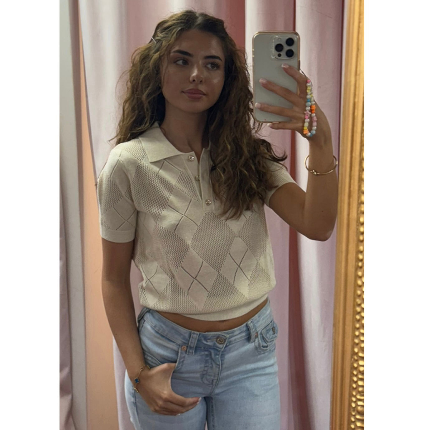 GUESS Beige Wool-blend Polo Tee