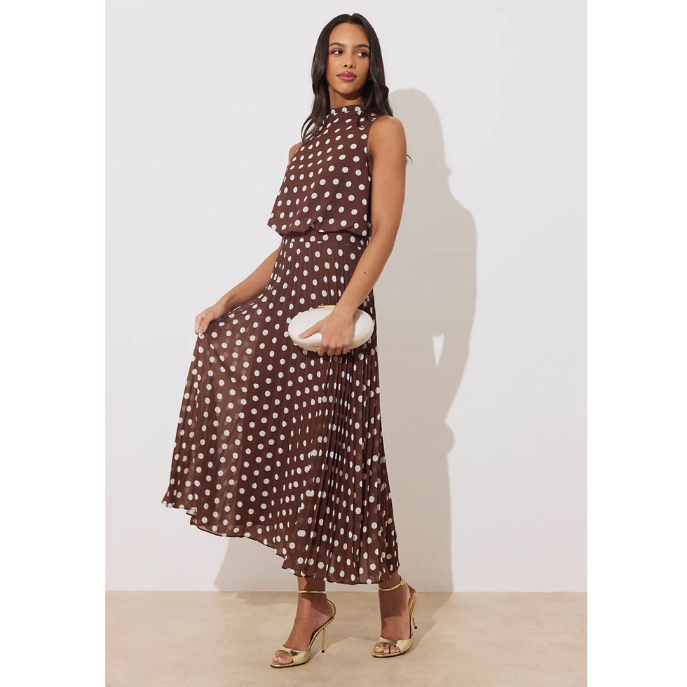 Thumbnail: MILLY Brown Pleat Skirt Polka Dot Midi Dress 