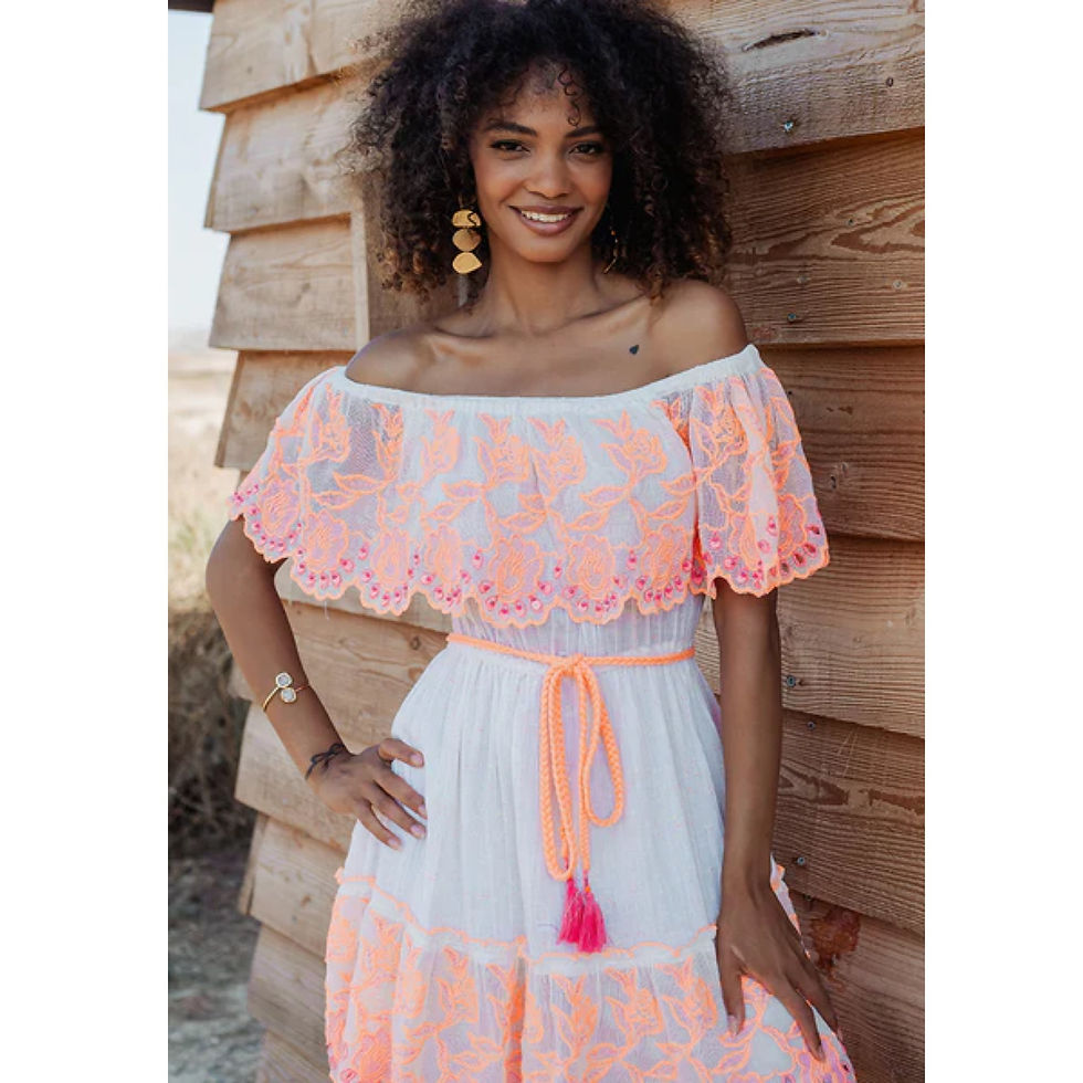 Thumbnail: PITI CUITI Cream Mini Dress with Coral Frill Details