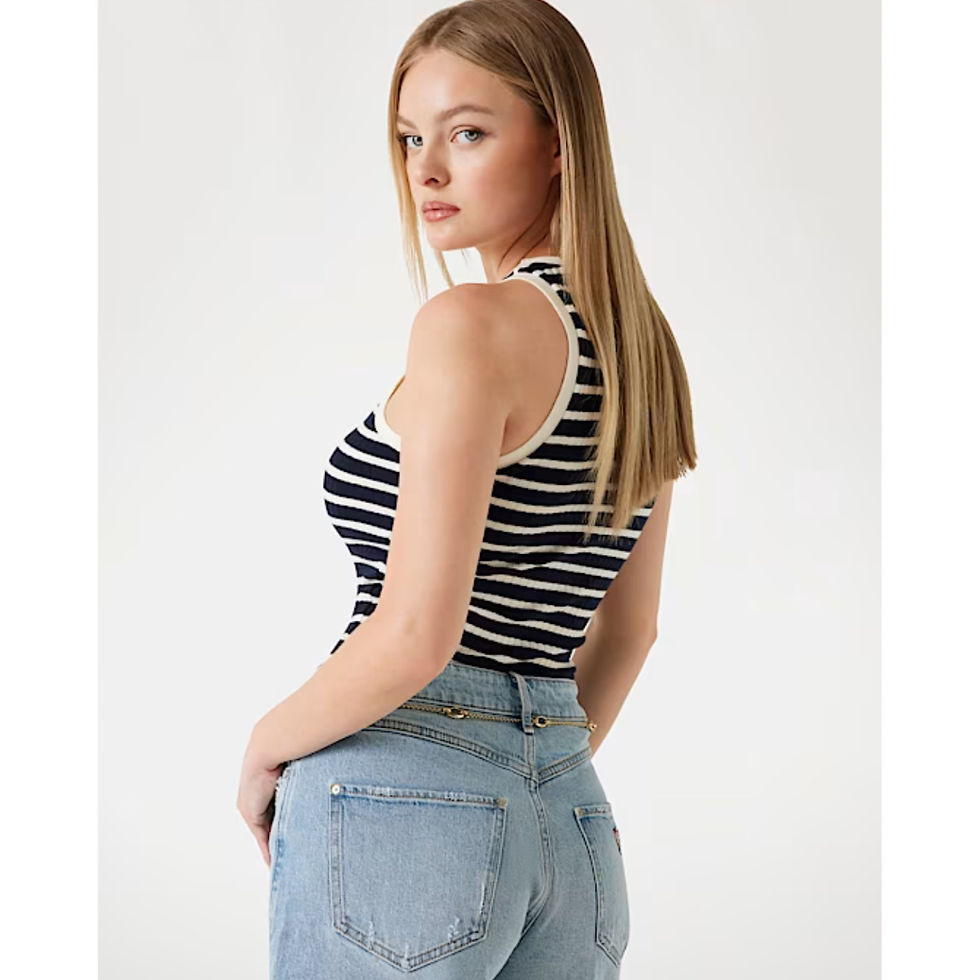 Thumbnail: GUESS Navy/Cream Striped Rib-Knit Tank Top