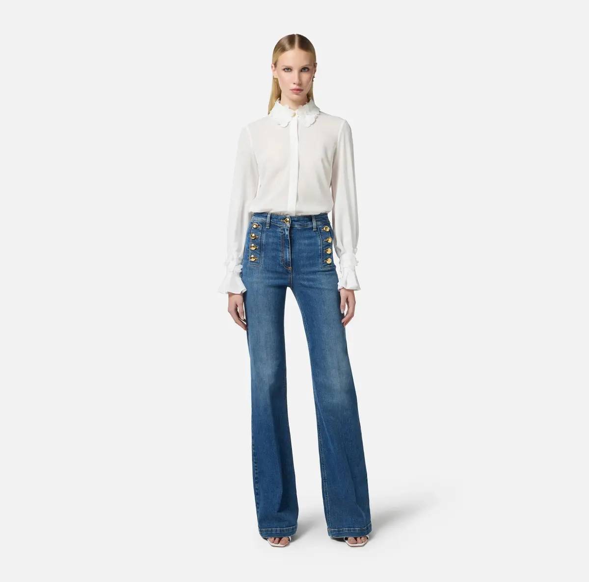 Elisabetta Franchi Bell-bottom jeans with row of buttons