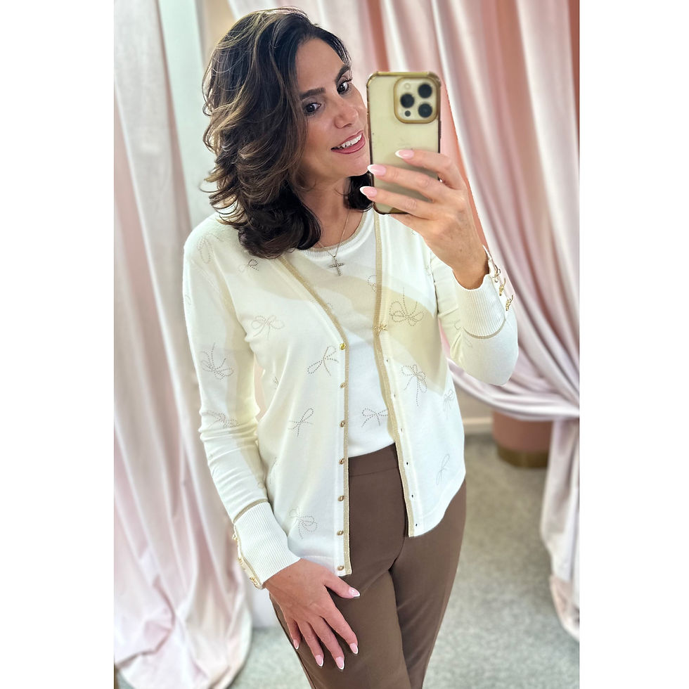 Thumbnail: LEO & UGO Cream & Gold Bow Detail Twinset
