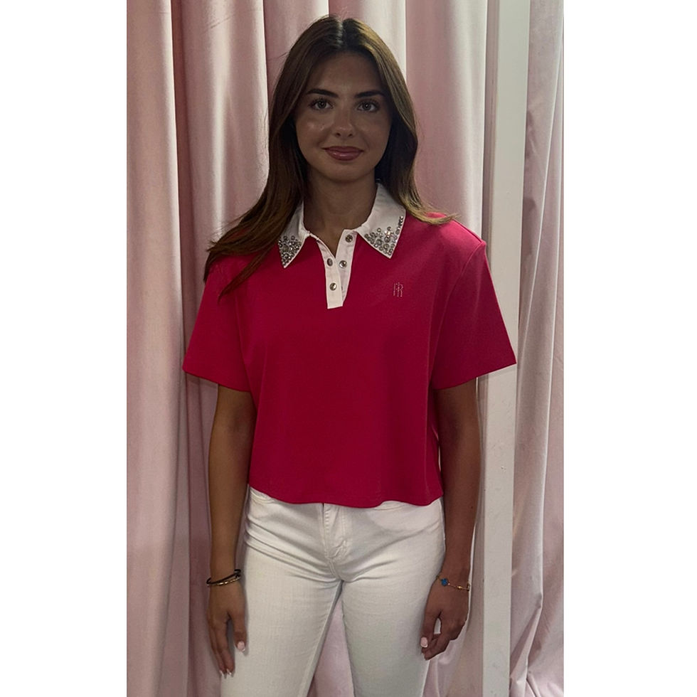 Thumbnail: Fracomina Cherry Pink Embellished Polo Tee