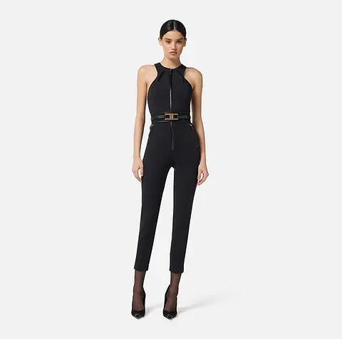 オールインワン・サロペット ELISABETTA FRANCHI BLACK JUMPSUIT Elisabetta Franchi Black Jumpsuit in double-layer crêpe