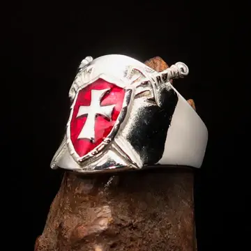 Thumbnail: KNIGHTS-TEMPLAR-SHIELD-CROSSED-SWORDS-RING-STERLING-SILVER