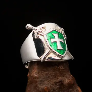 Thumbnail: KNIGHTS-TEMPLAR-SHIELD-CROSSED-SWORDS-RING-STERLING-SILVER