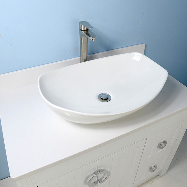 Thumbnail: 36 Inch White Bathroom Vanity with Vessel Sink