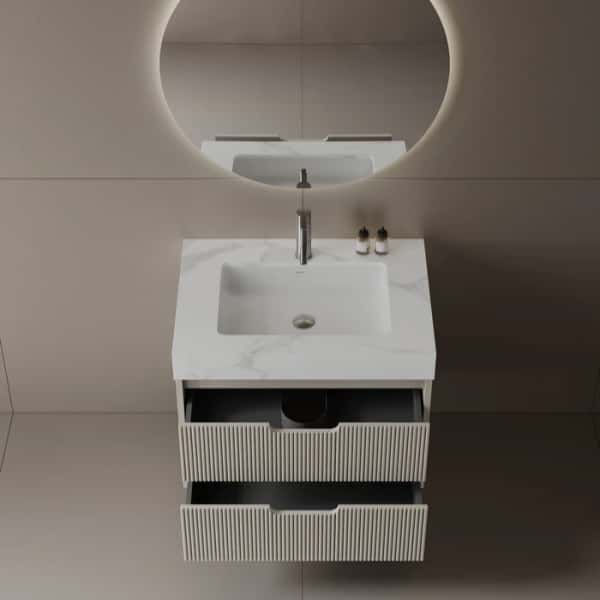 Thumbnail: BMC750MF - 30 Inch Wall-Mounted Fluted Vanity w/Porcelain Top, Various Colors