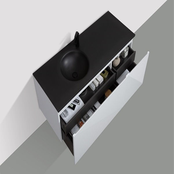 Thumbnail: Simon 53 Inch Black and White Floating Vanity with Matte Black Sand Quartz Sink