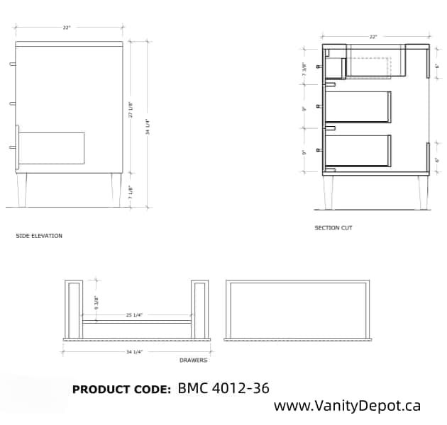 Thumbnail: BMC 4012-36 - 36 Inch Vanity w/ Porcelain Top