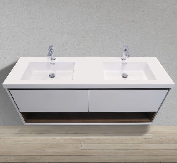 Thumbnail: BMC 1600H - 63" Wall Mounted Double Sink Vanity with Shadow Box Shelf