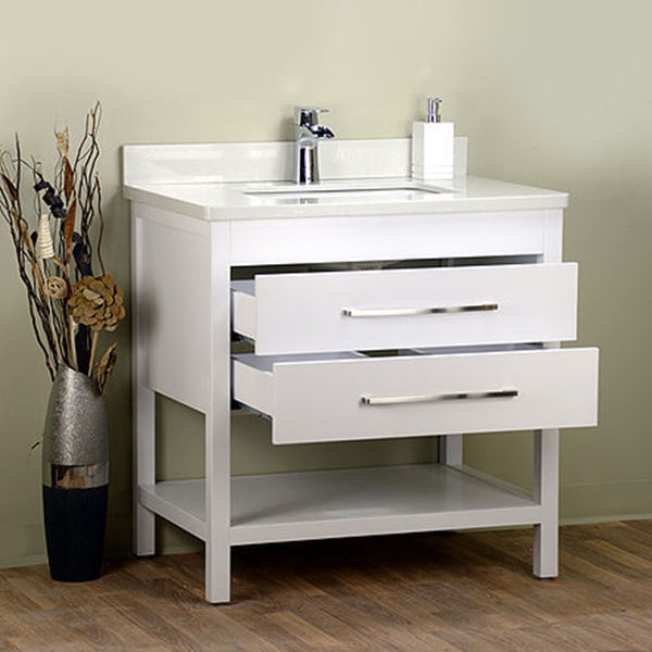 Thumbnail: 32'' White Bathroom Vanity with Open Shelf