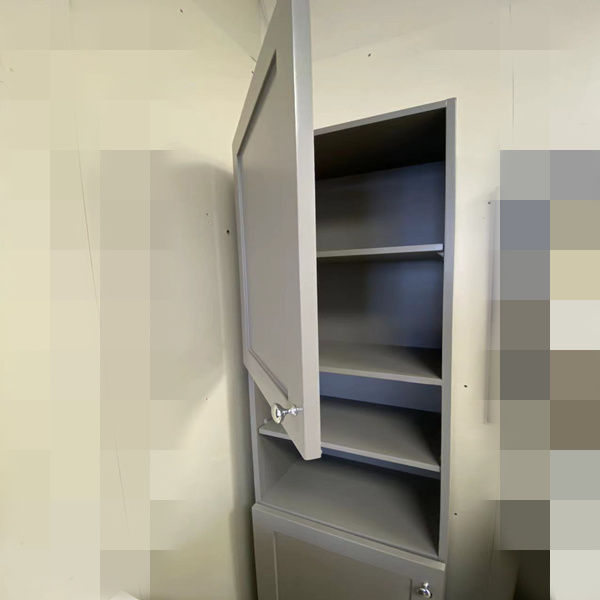 Thumbnail: 18 Inch Linen Tower in Grey Color with 2-Door and Open Shelf