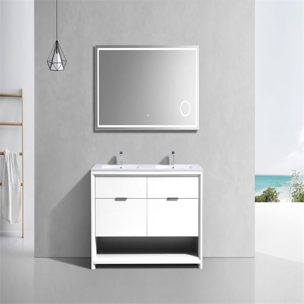 Thumbnail: Nudo 60 Inch Double Sink Bathroom Vanity in High Gloss White