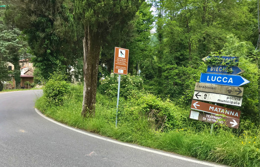 sign at crossroads near pescaglia