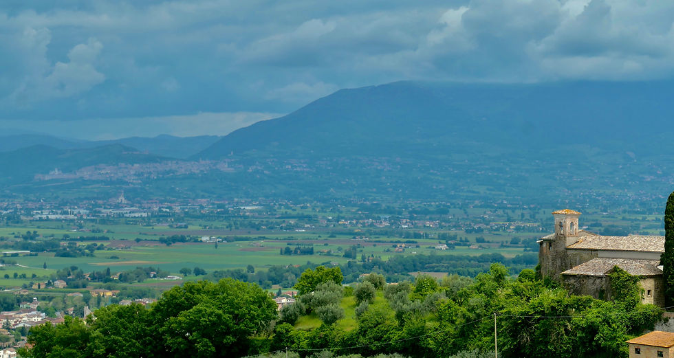The view from Bettona towards Assisi in Umbria