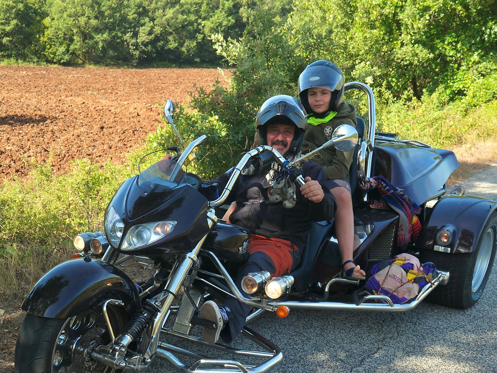 A recumbent motorbike with seating for two in the Gran Sasso