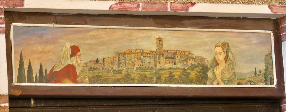 La Pia from Dante's work in a painting above a door in Gavorrano