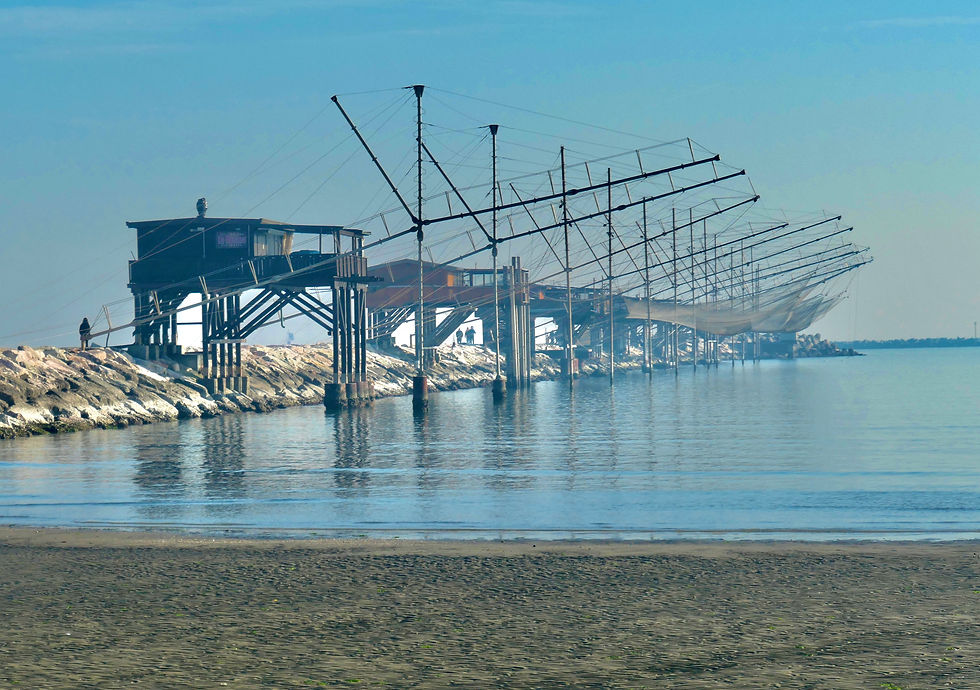 Fishing sheds on the sea wall in Sottomarina, Chioggia