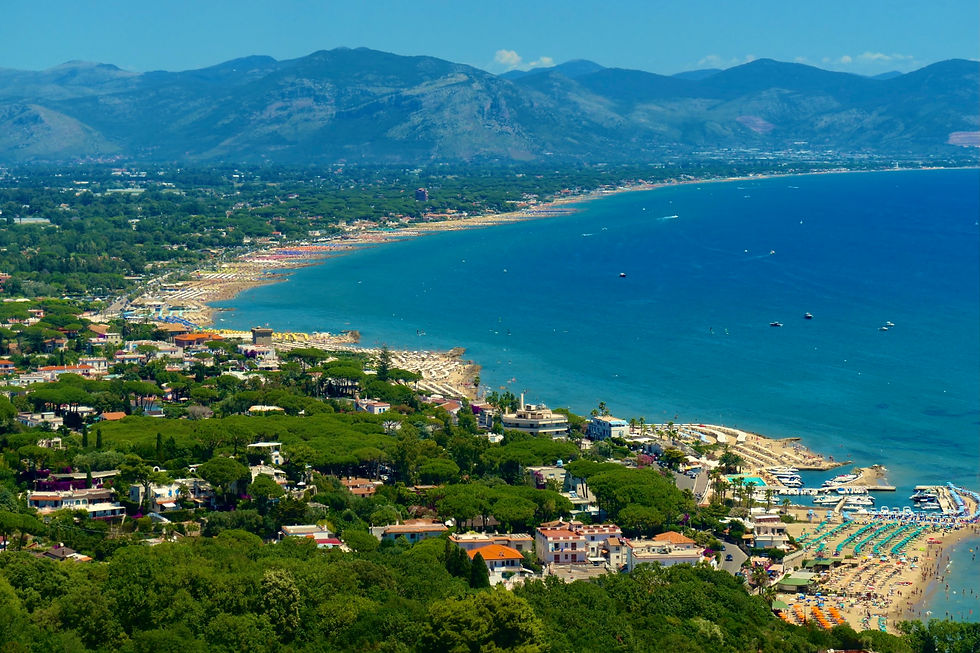 panoramic view of the Lazio coastline south from Monte Circeo towards Terracina
