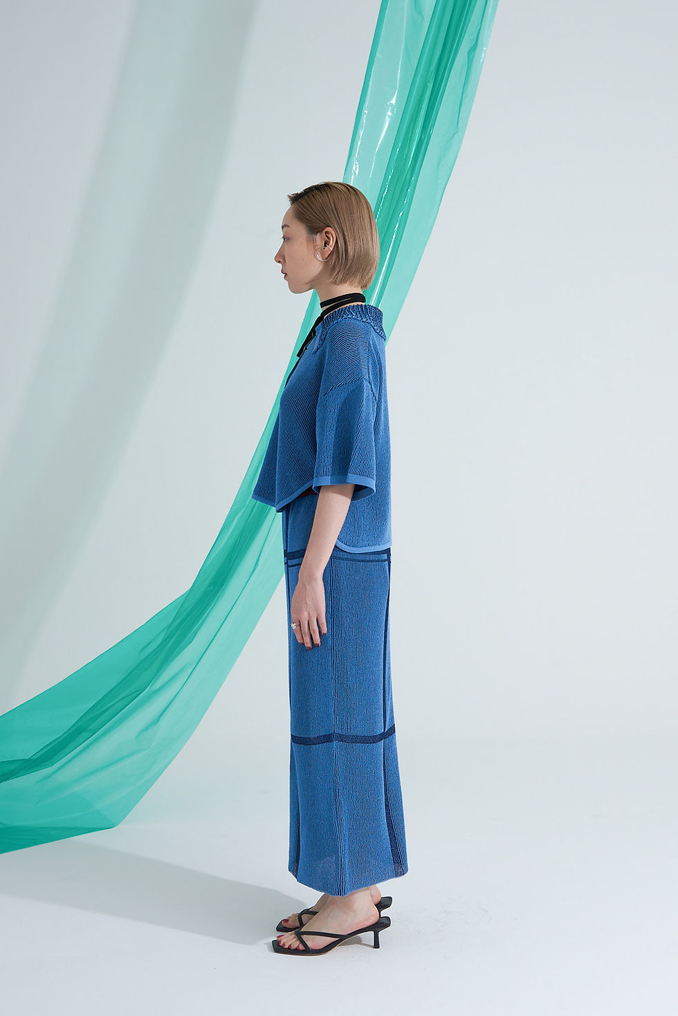 Thumbnail: Washi Knit Polo Blouse - Blue【6th】