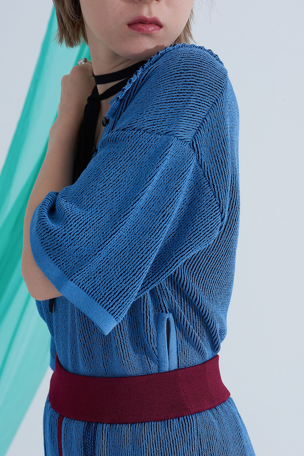 Thumbnail: Washi Knit Polo Blouse - Blue【6th】