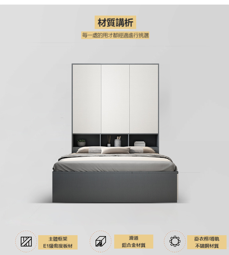 縮圖：地台一體儲物床 可加衣櫃頂櫃*闊100/120/135/150 顏色可選 *包運費可訂做