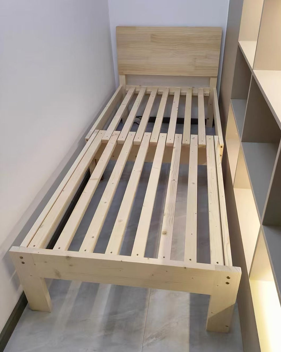 縮圖：帶床頭板  松木實木折疊床架 3尺/4尺/5尺 包運費可訂做