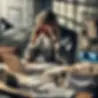 A stressed middle-aged professional sitting at a desk, symbolizing the frustration of being overwhelmed by fitness options and indecision.