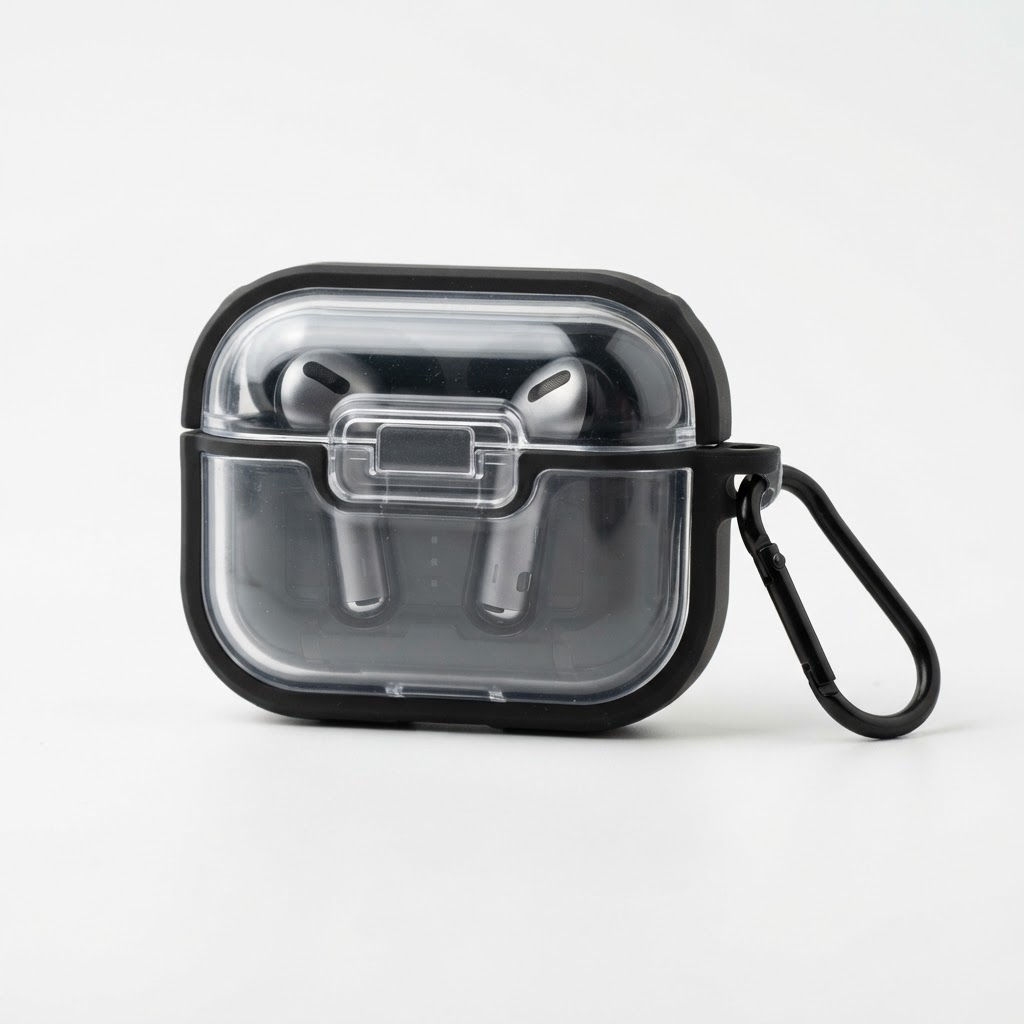 Rugged Transparent Wireless Earbud Case with Carabiner