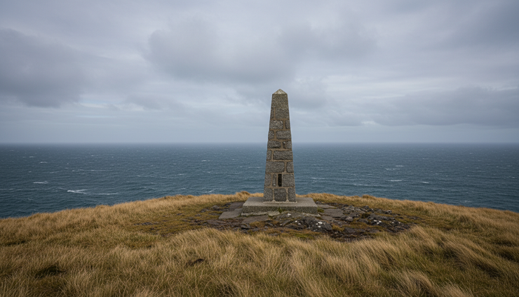 Wide-angle view of a quiet memorial overlooking the South Atlantic.