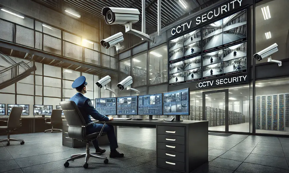CCTV camera monitoring an office environment, tracking employee activities, entry points, and valuable assets for security compliance.